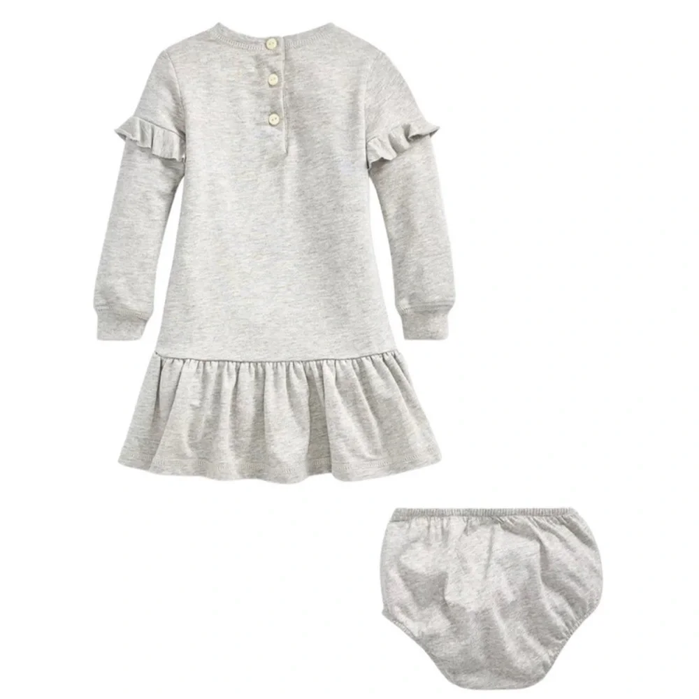 RALPH LAUREN BABY GIRL FRENCH TERRY RUFFLED DRESS